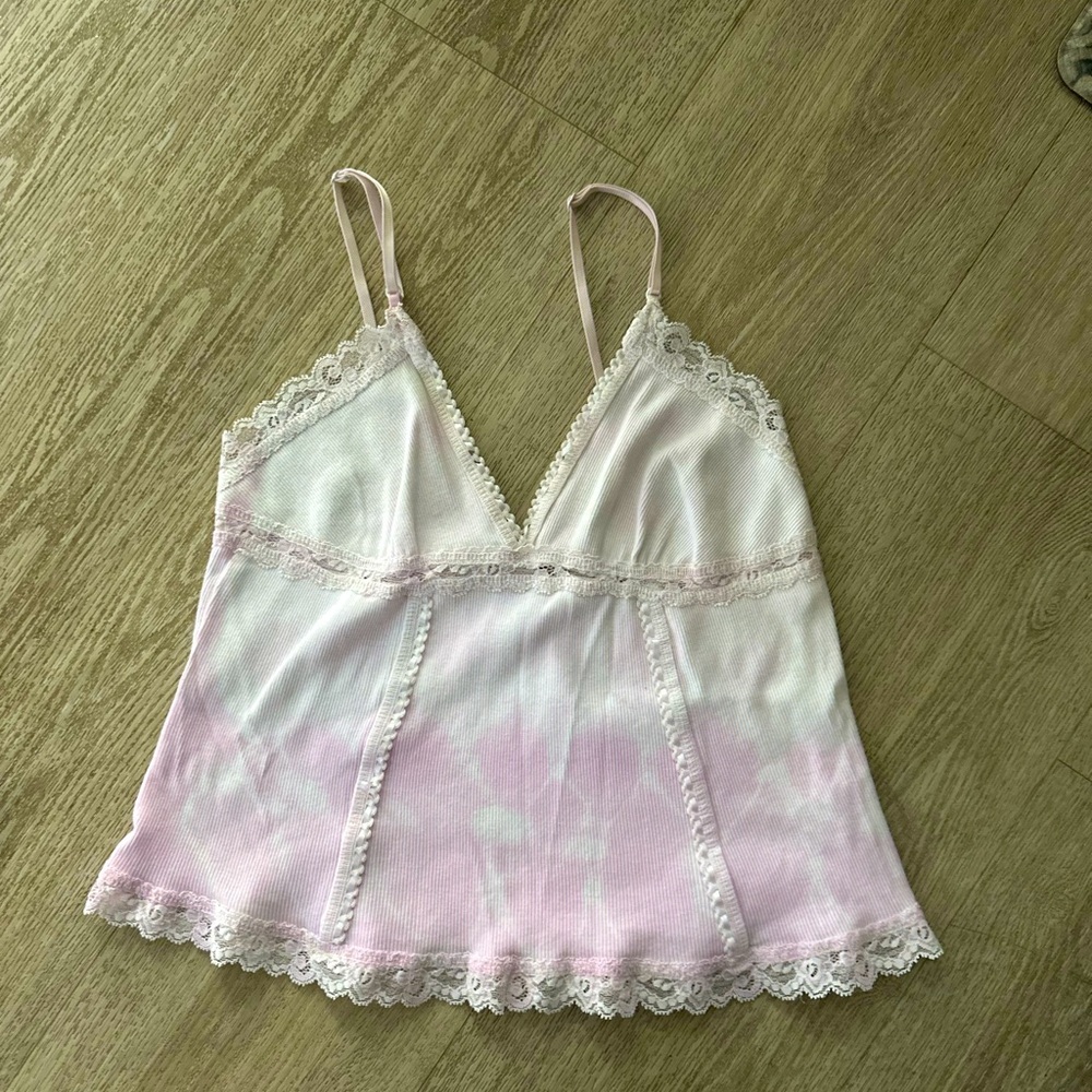 Vintage Cotton Ribbed Cropped Camisole w Lace trim